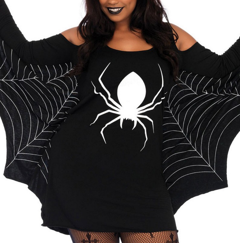 BY89052-2 Spider Costume Women White Spiderweb Jersey Tunic Dress Plus size